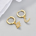 Star and Moon Dangle Earrings in Gold Zircon