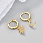 Star and Moon Dangle Earrings in Gold Zircon