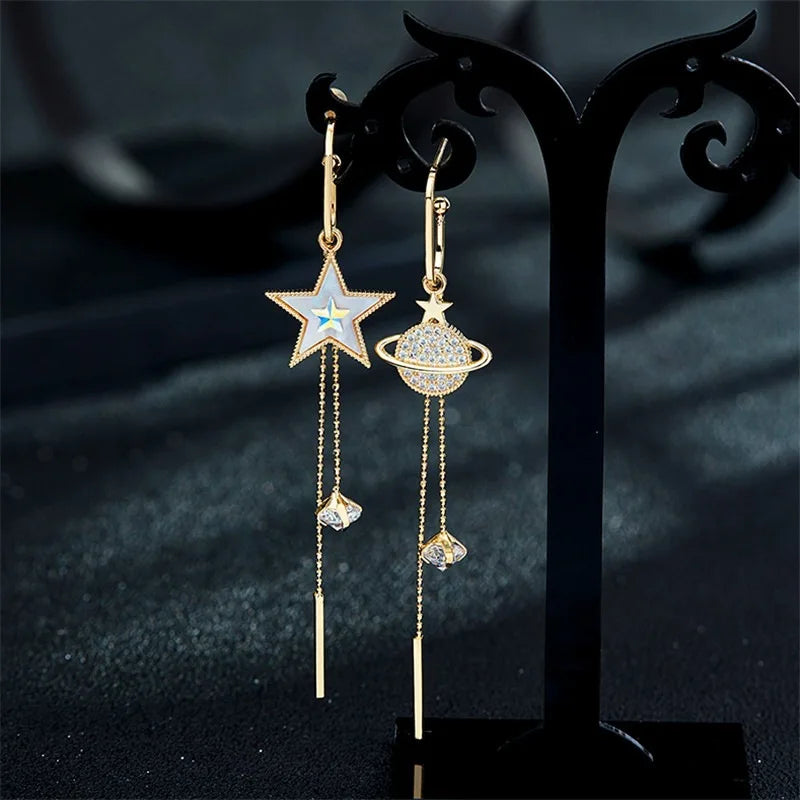 Star and Planet Dangle Earrings