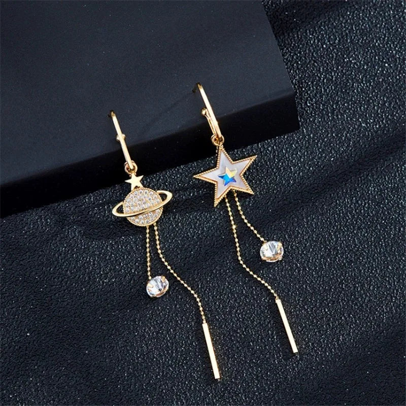 Star and Planet Dangle Earrings