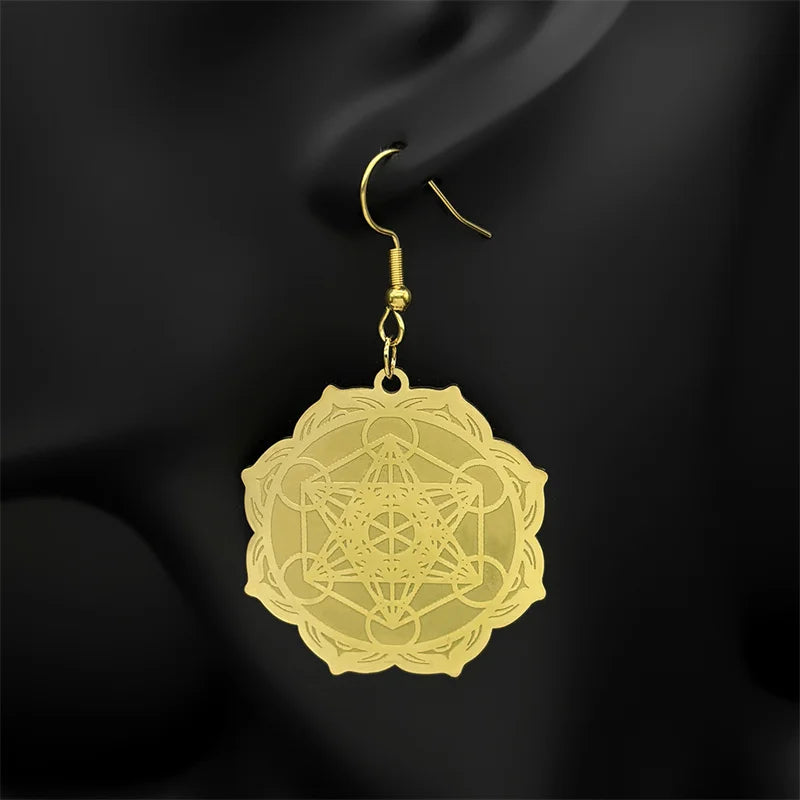 Boucles d'Oreilles Pendantes Femmes Cube de Métatron or