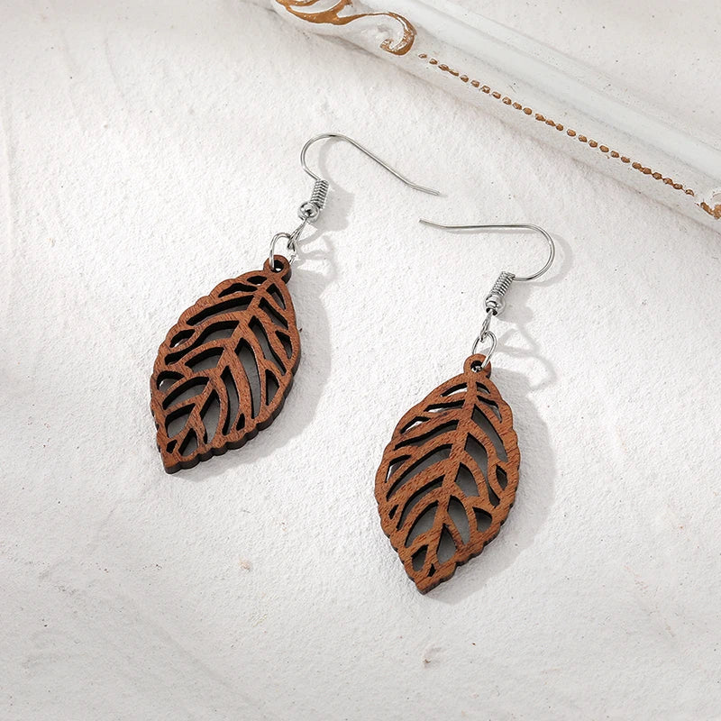 Dangling Laurel Leaf Wooden Earrings