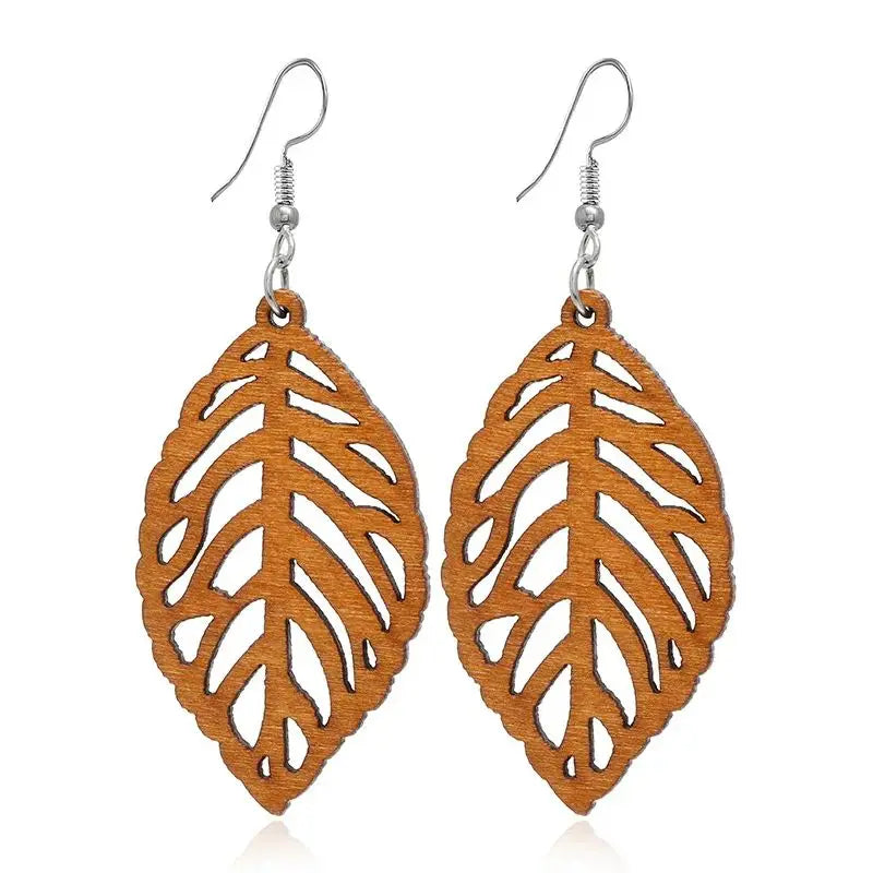 Dangling Laurel Leaf Wooden Earrings