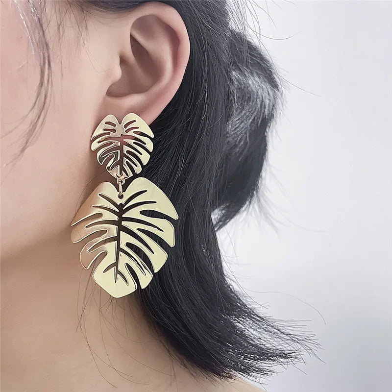 White Palm Leaf Dangle Earrings