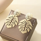 White Palm Leaf Dangle Earrings