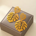 Yellow Palm Leaf Dangle Earrings