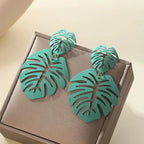 Green Palm Leaf Dangle Earrings