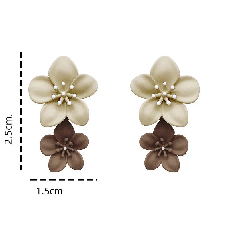 Beige and Brown Flower Dangle Earrings