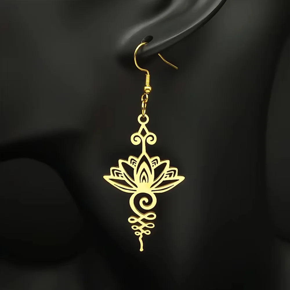 Lotus Flower Dangle Earrings for Women gold