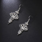Lotus Flower Dangle Earrings for Women silver