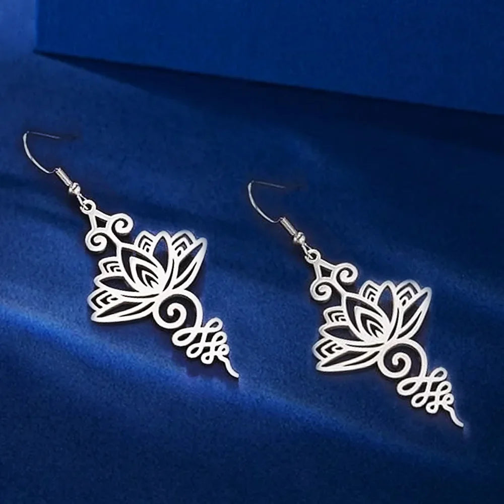 Lotus Flower Dangle Earrings for Women silver