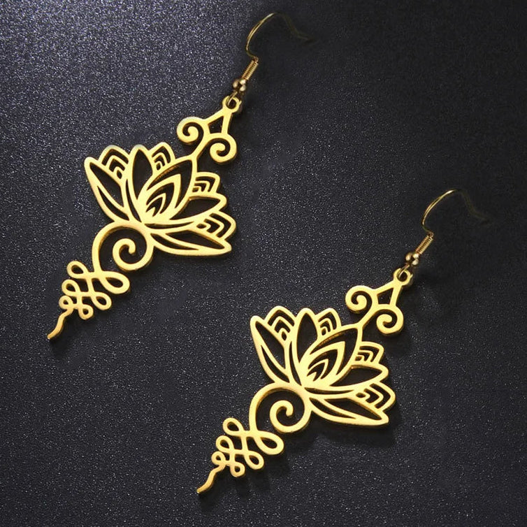 Lotus Flower Dangle Earrings for Women gold