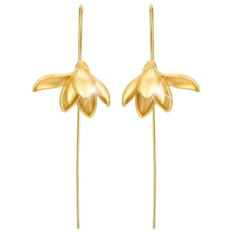 Boucles d'Oreilles Pendantes Fleur de Magnolia or