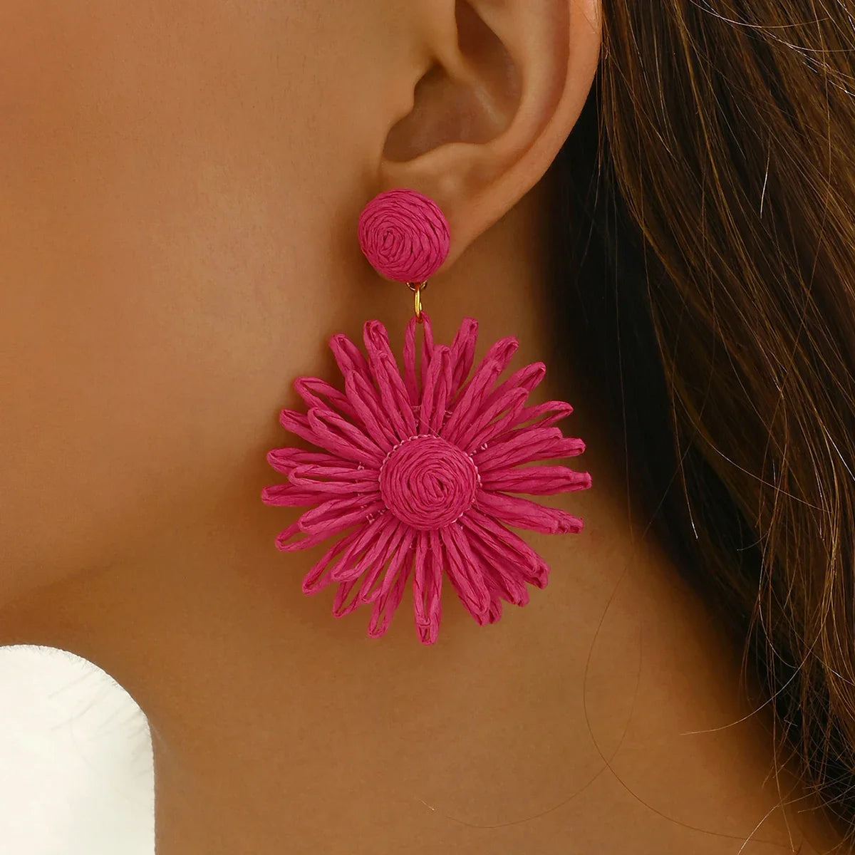 Pink Daisy Flower Dangling Earrings