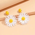White and Yellow Daisy Flower Dangling Earrings