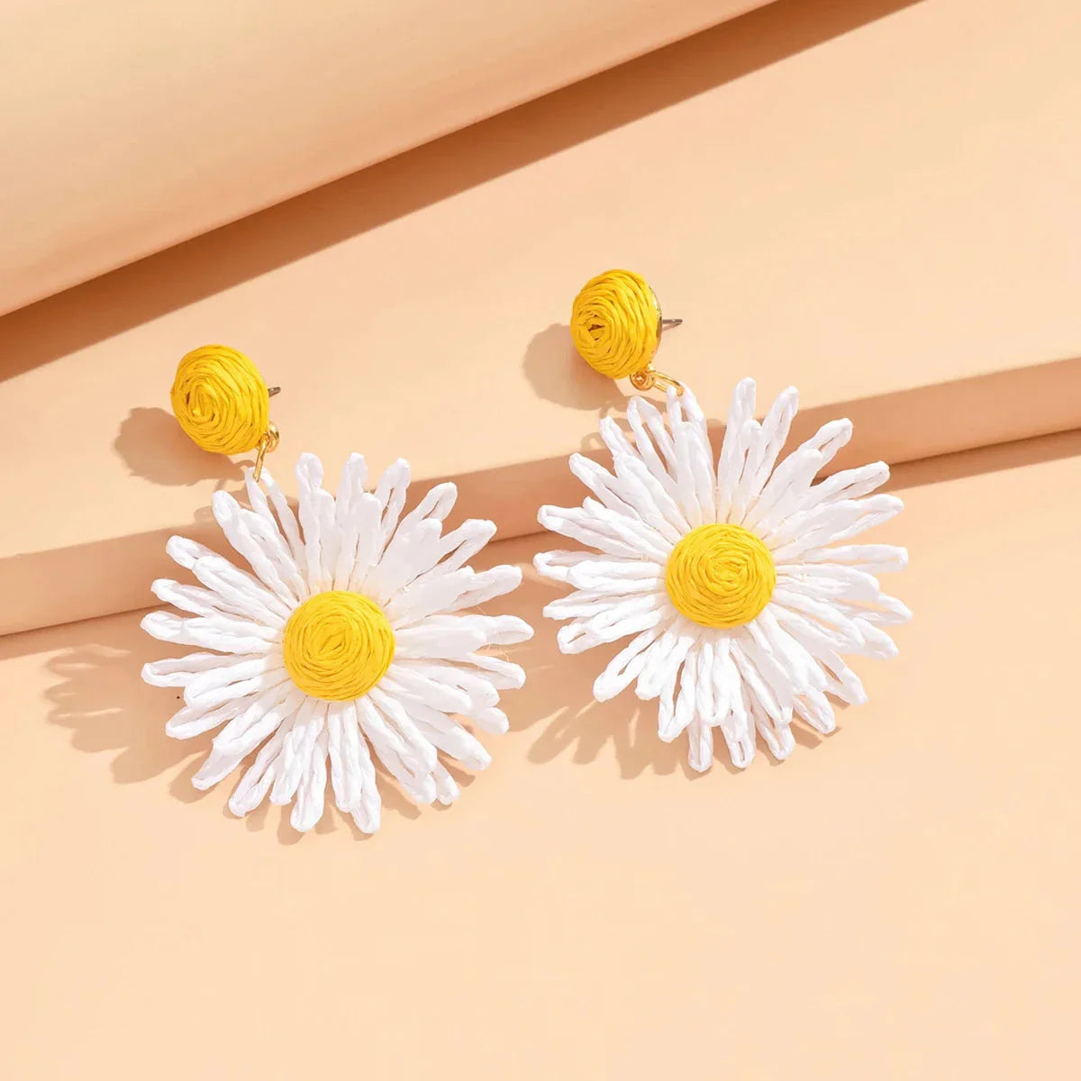 White and Yellow Daisy Flower Dangling Earrings
