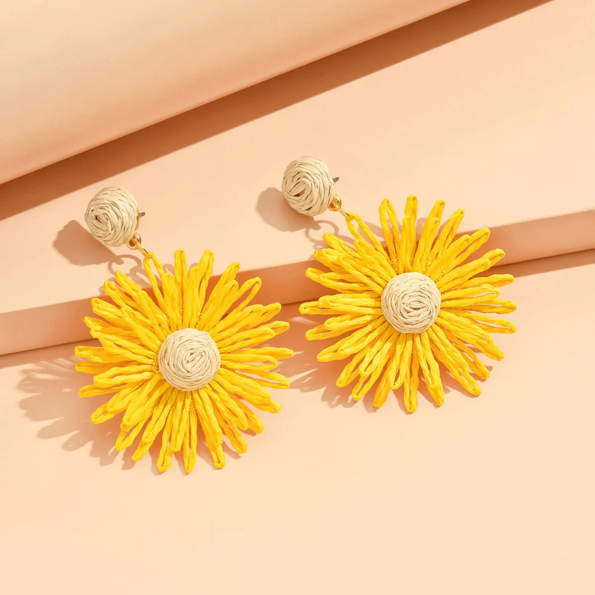 Yellow Daisy Flower Dangling Earrings