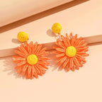 Orange Daisy Flower Dangling Earrings