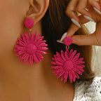 Pink Daisy Flower Dangling Earrings