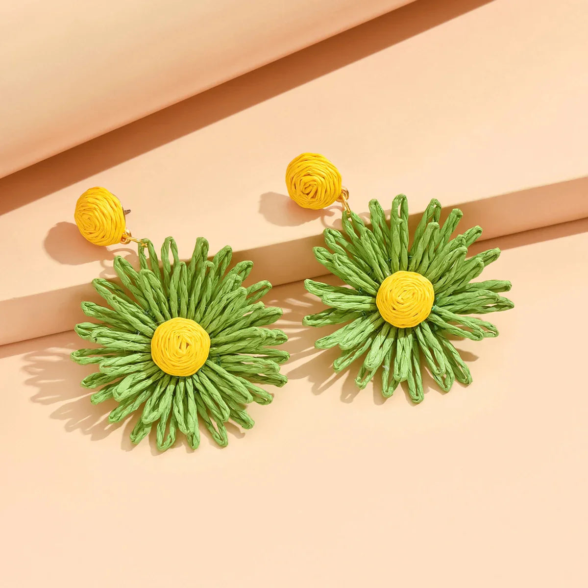 Green Daisy Flower Dangling Earrings