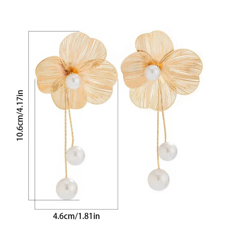 Flower and Pearl Dangle Earrings