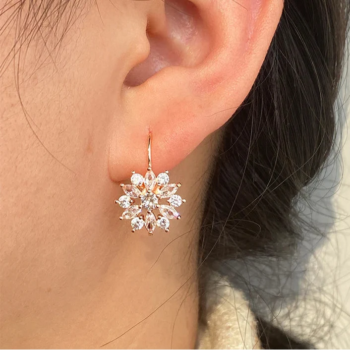 Dangling Flower Zircon White Earrings