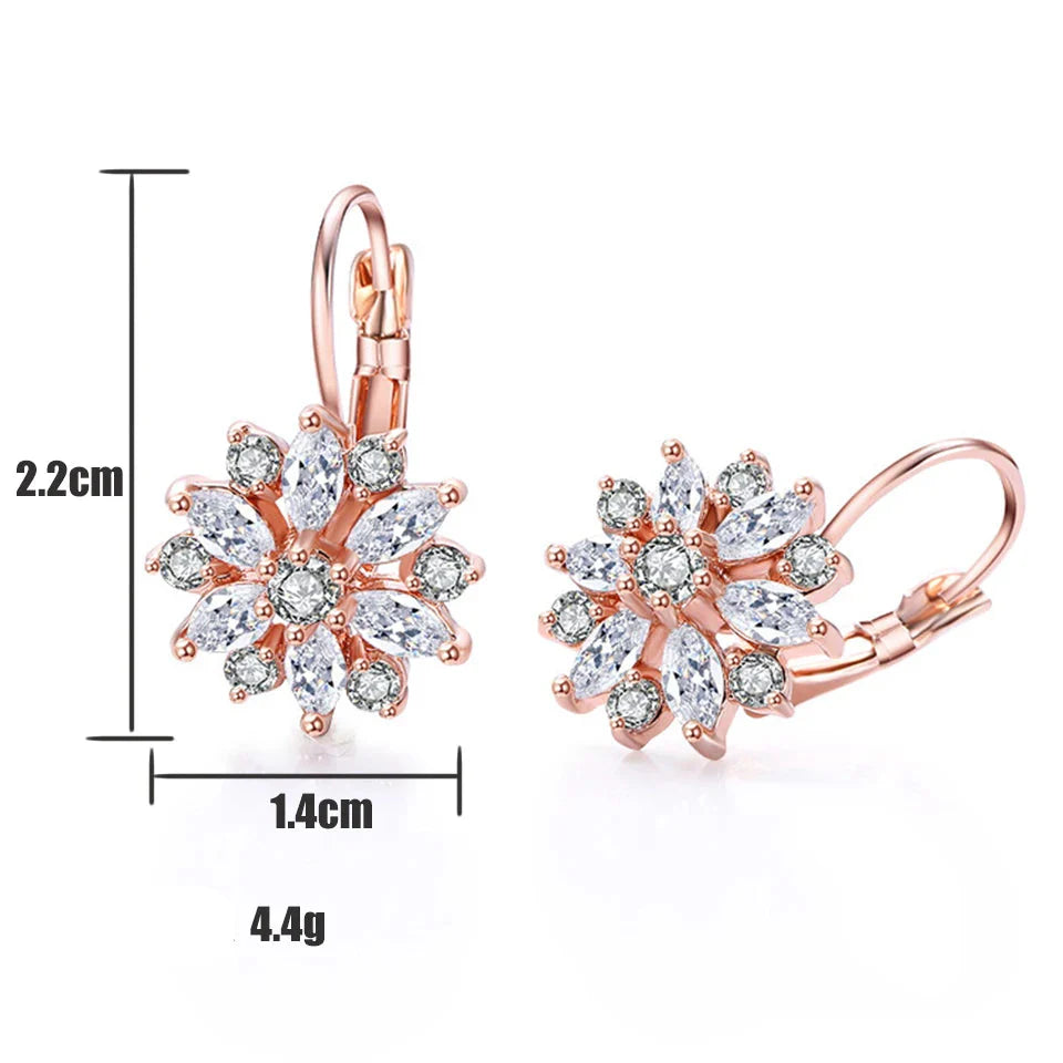 Dangling Flower Zircon Rose Gold Earrings