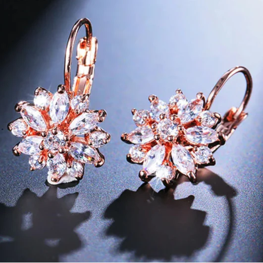Dangling Flower Zircon Rose Gold Earrings
