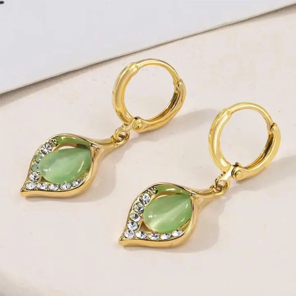 Dangling Water Drop Earrings with Green Zircon