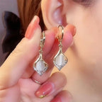 Dangling Water Drop Earrings with White Zircon
