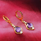Dangling Water Drop Earrings with Purple Zircon