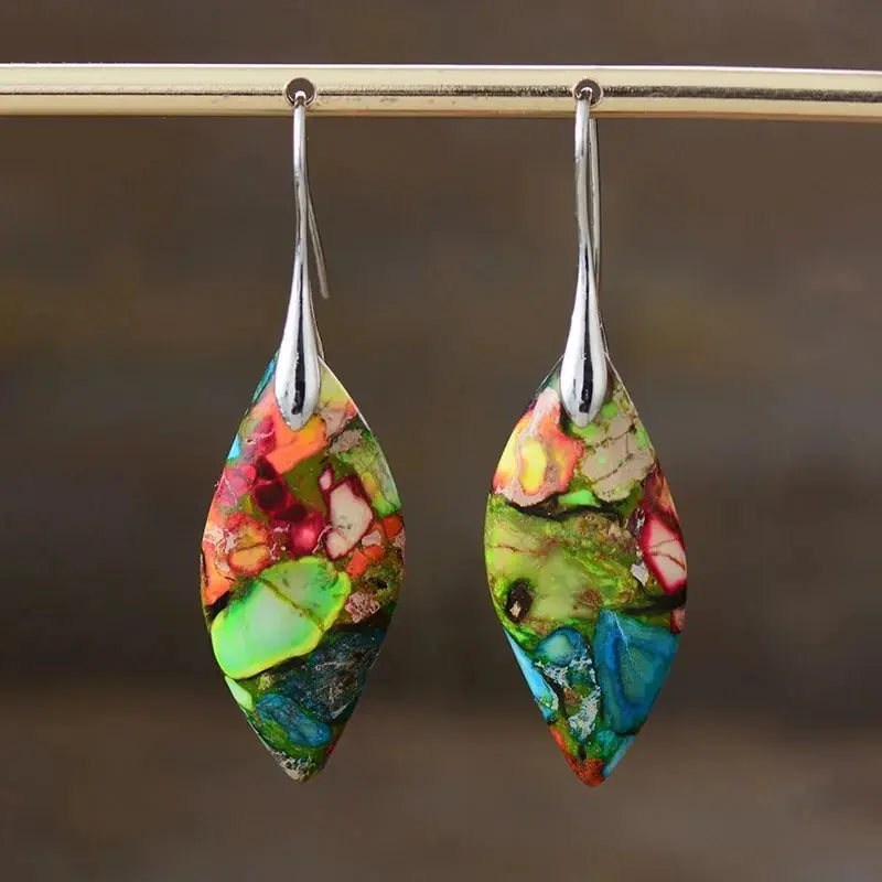 Colored Water Drop Dangle Earrings silver and green