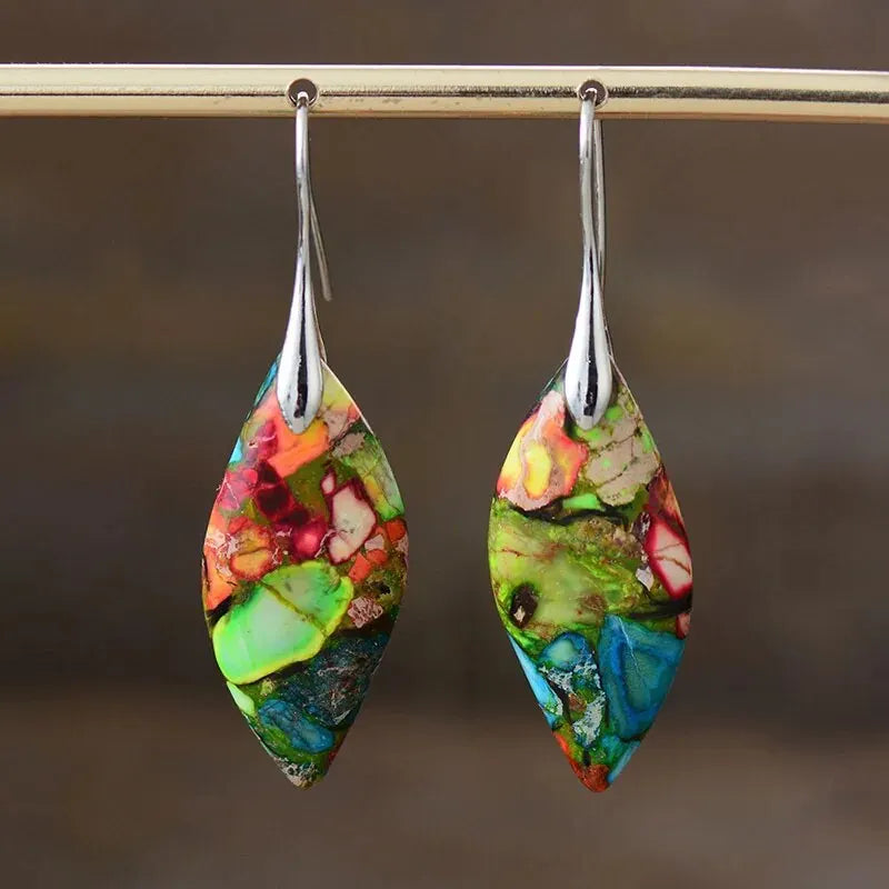 Colored Water Drop Dangle Earrings silver and green