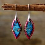 Boucles d'Oreilles Pendantes Goutte d'Eau Colorée argent rouge et bleu