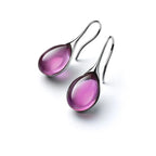 Silver and Purple Colored Water Drop Dangle Earrings