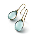 Gold and Light Blue Colored Water Drop Dangle Earrings
