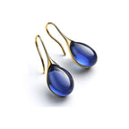 Gold and Midnight Blue Colored Water Drop Dangle Earrings