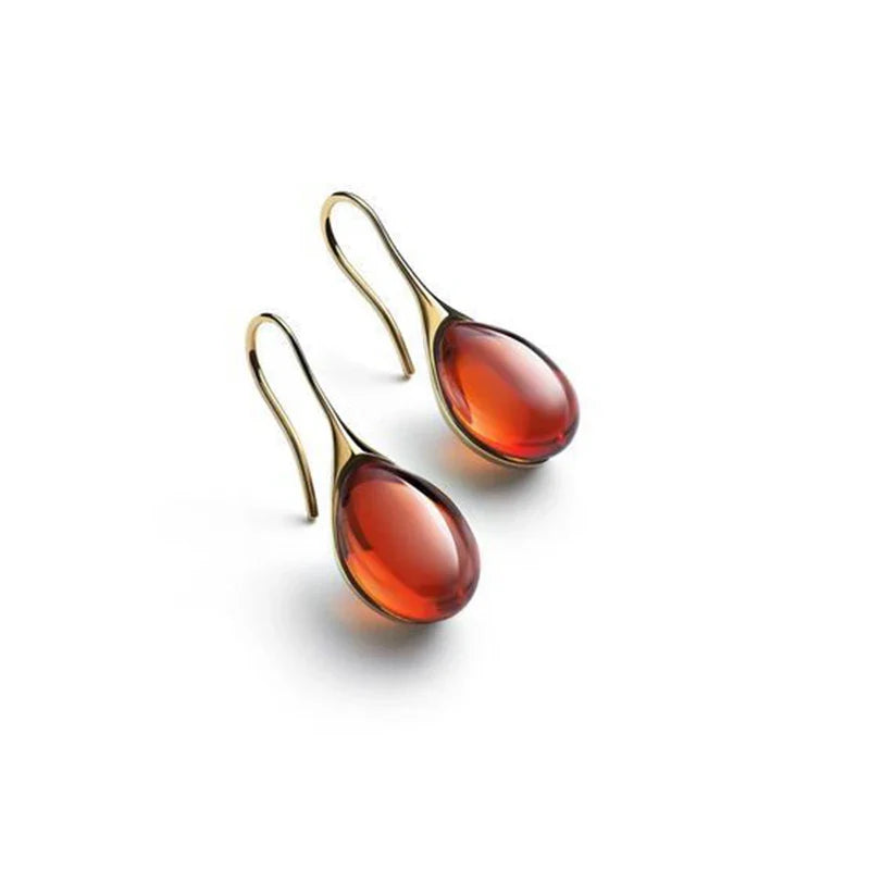 Gold and Red Colored Water Drop Dangle Earrings