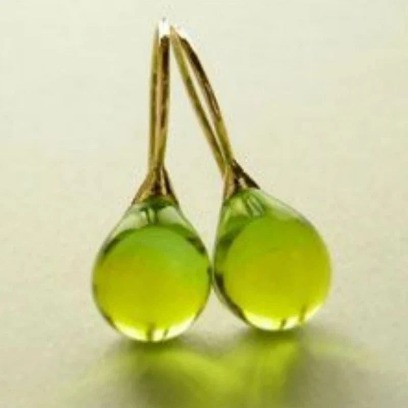 Gold and Green Colored Water Drop Dangle Earrings