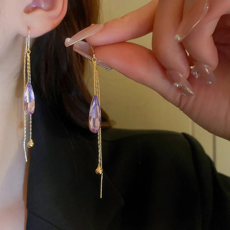 Purple Zircon Water Drop Dangle Earrings