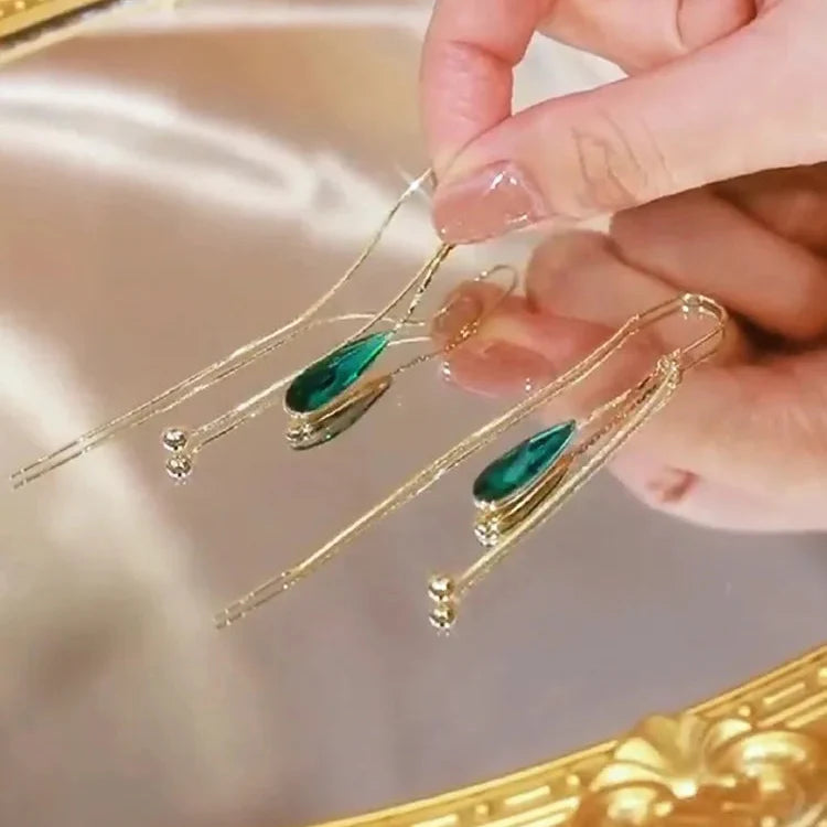 Green Zircon Water Drop Dangle Earrings