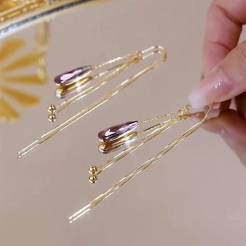 Purple Zircon Water Drop Dangle Earrings