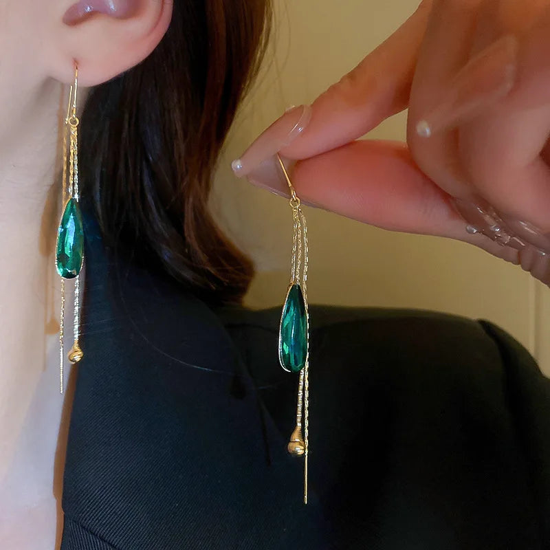 Green Zircon Water Drop Dangle Earrings