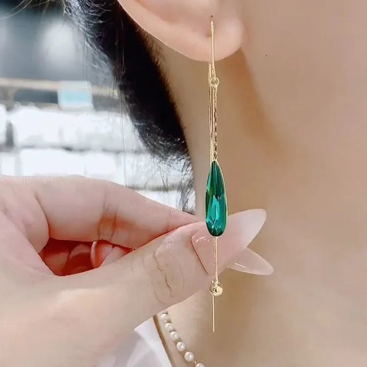 Green Zircon Water Drop Dangle Earrings