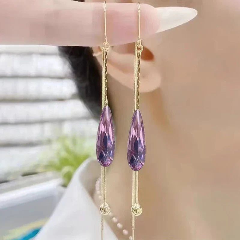 Purple Zircon Water Drop Dangle Earrings