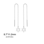Boucles d'oreilles pendantes longues avec l'étoile de David symbole juif argent