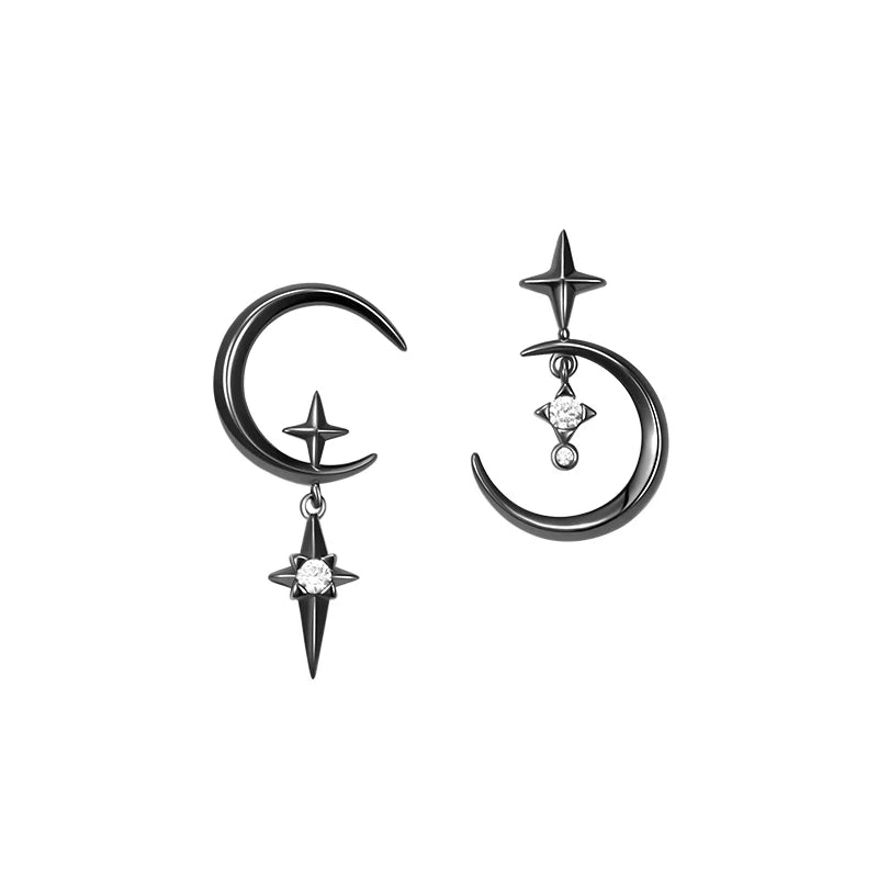 Boucles d'Oreilles Pendantes Lune et Etoiles