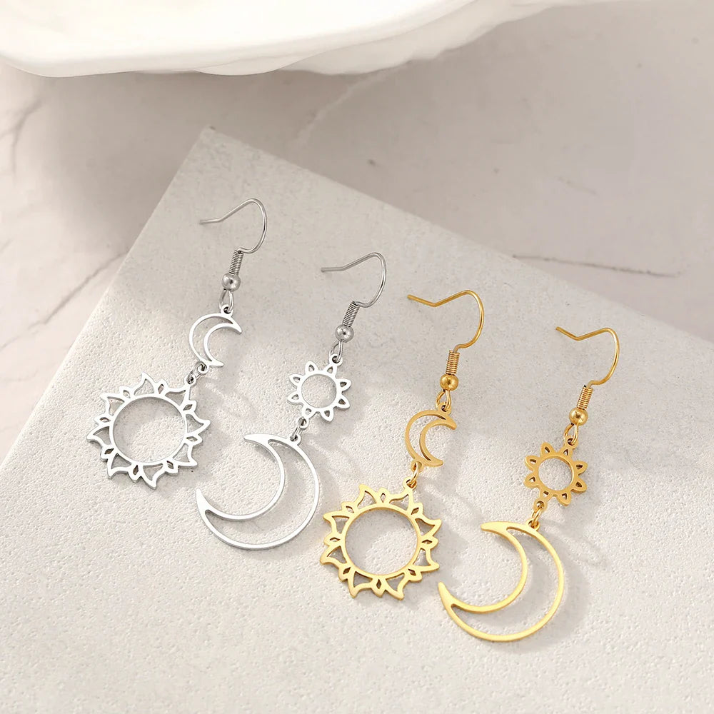 Moon and Sun Dangling Earrings