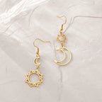 Moon and Sun Dangling Earrings gold