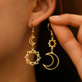 Moon and Sun Dangling Earrings gold